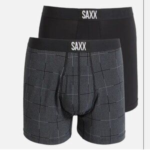 NWT SAXX Ultra Soft Boxer Briefs - 2XL - Black - Black & Gray Geometric Pattern